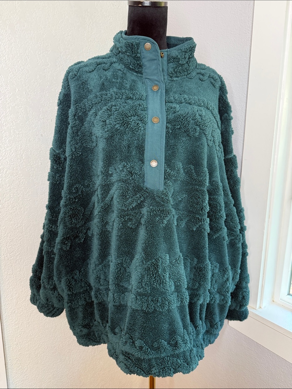 C&C California Size 3X Teal Sherpa Plush Pile Fleece Snap Pullover Pockets